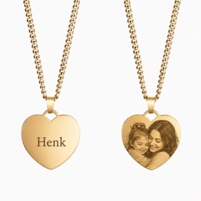 Goudkleurige hart ketting 20 mm met persoonlijke gravering
