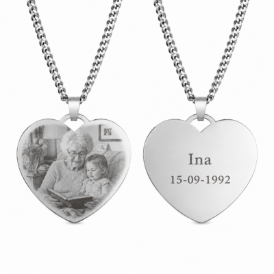 Zilveren hart ketting 25 mm met persoonlijke gravering