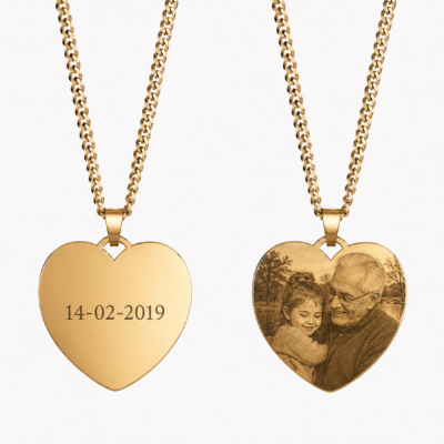 Goudkleurige hart ketting 25 mm met persoonlijke gravering