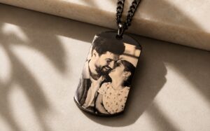 Dog tag ketting met foto van vader en dochter