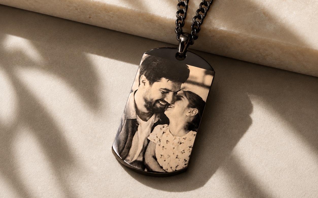 Dog tag ketting met foto van vader en dochter
